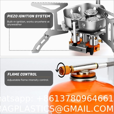6800W Windproof Camp Stove Camping Gas Stove with Fuel Canister Adapter, Piezo Ignition, Carry Case, Portable