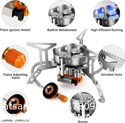 6800W Windproof Camp Stove Camping Gas Stove with Fuel Canister Adapter, Piezo Ignition, Carry Case, Portable