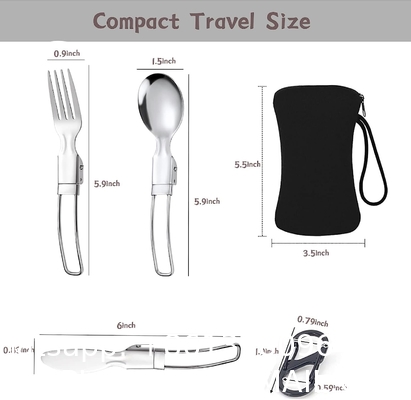 Stainless Steel Folding Knife Spoon Fork, Camping Utensils Set Foldable Travel Utensils with Case Stainless