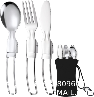 Stainless Steel Folding Knife Spoon Fork, Camping Utensils Set Foldable Travel Utensils with Case Stainless