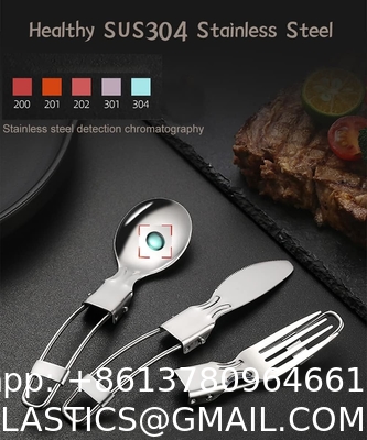 Stainless Steel Folding Knife Spoon Fork, Camping Utensils Set Foldable Travel Utensils with Case Stainless