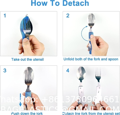 Stainless Steel Folding Knife Spoon Fork, Camping Utensils Set Foldable Travel Utensils with Case Stainless