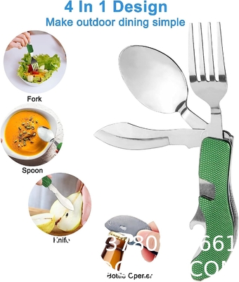 Stainless Steel Folding Knife Spoon Fork, Camping Utensils Set Foldable Travel Utensils with Case Stainless
