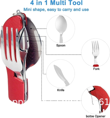 Stainless Steel Folding Knife Spoon Fork, Camping Utensils Set Foldable Travel Utensils with Case Stainless
