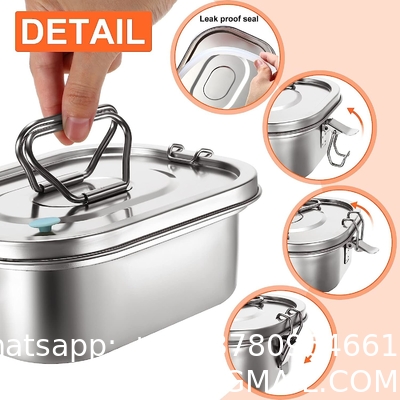 Stainless Steel Bento Box Metal Lunch Box Containers Leak-proof For Adults Dual Tiers Metal Lunch Box Container