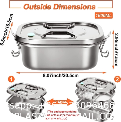 Stainless Steel Bento Box Metal Lunch Box Containers Leak-proof For Adults Dual Tiers Metal Lunch Box Container