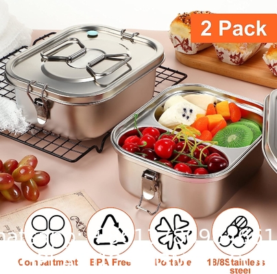 Stainless Steel Bento Box Metal Lunch Box Containers Leak-proof For Adults Dual Tiers Metal Lunch Box Container