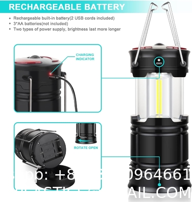 Camping Lanterns Camping Accessories USB Rechargeable and Battery Powered 2-in-1 LED Lanterns, Hurricane Lights