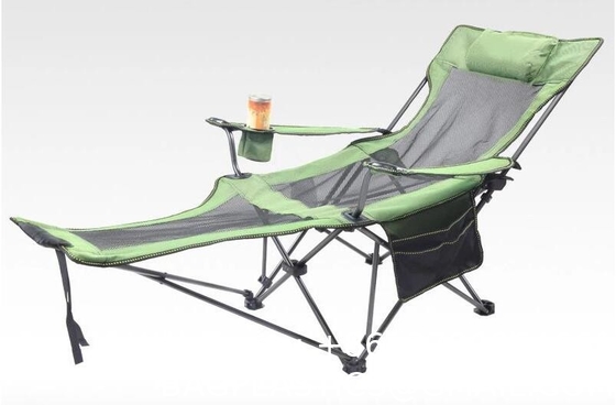Portable Folding Adjustable Reclining Leisure Mesh Camping Chair With Removable Footrest, Foam Pillow, Cup Holder