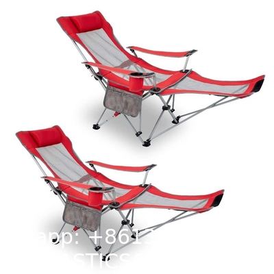 Portable Folding Adjustable Reclining Leisure Mesh Camping Chair With Removable Footrest, Foam Pillow, Cup Holder
