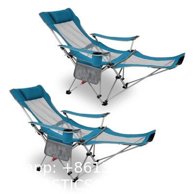 Portable Folding Adjustable Reclining Leisure Mesh Camping Chair With Removable Footrest, Foam Pillow, Cup Holder