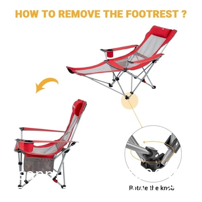 Portable Folding Adjustable Reclining Leisure Mesh Camping Chair With Removable Footrest, Foam Pillow, Cup Holder