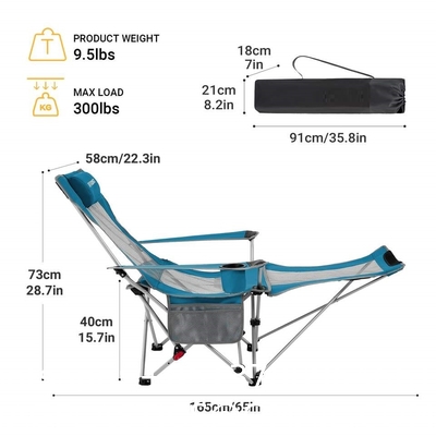 Portable Folding Adjustable Reclining Leisure Mesh Camping Chair With Removable Footrest, Foam Pillow, Cup Holder