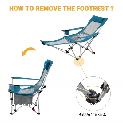 Portable Folding Adjustable Reclining Leisure Mesh Camping Chair With Removable Footrest, Foam Pillow, Cup Holder