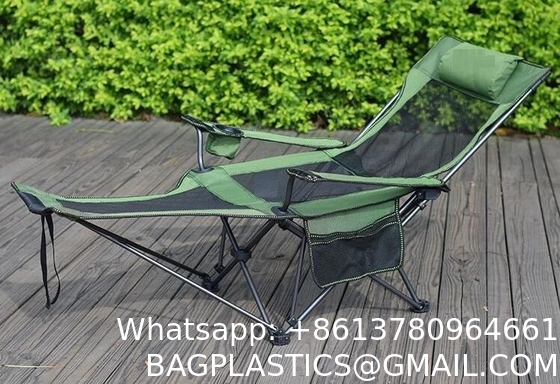 Portable Folding Adjustable Reclining Leisure Mesh Camping Chair With Removable Footrest, Foam Pillow, Cup Holder