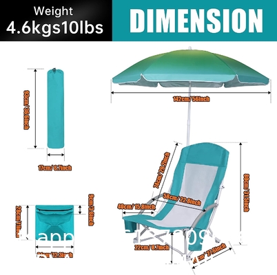 Camping Folding Chair With Umbrella, Recliner Chairs, Beach Chair Adults Camping Chair High Back with Umbrella