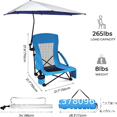 Camping Folding Chair With Umbrella, Recliner Chairs, Beach Chair Adults Camping Chair High Back with Umbrella