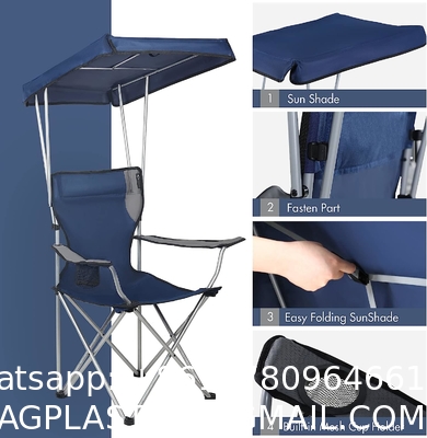 Camping Folding Chair With Umbrella, Recliner Chairs, Beach Chair Adults Camping Chair High Back with Umbrella