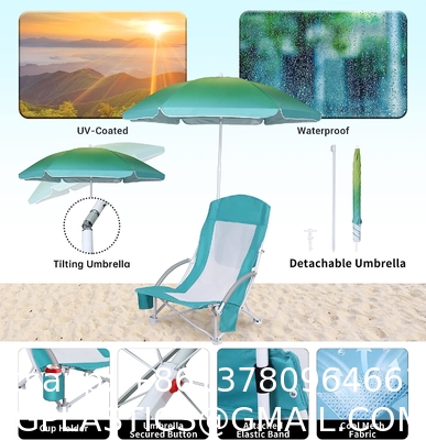 Camping Folding Chair With Umbrella, Recliner Chairs, Beach Chair Adults Camping Chair High Back with Umbrella