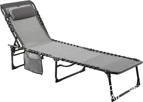Folding Outdoor Chaise Lounge Chair, 5-Position Adjustable Beach, Sunbathing, Patio, Pool, Lawn, Lay Flat Portable