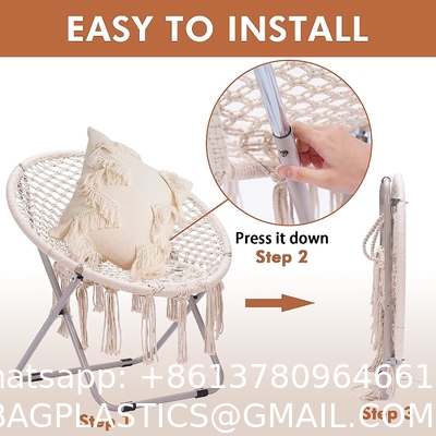 Saucer Chair with Folding Metal Frame, 100% Cotton Handmade Round Cozy Chairs, Exquisite Moon Chair for Bedroom