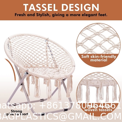 Saucer Chair with Folding Metal Frame, 100% Cotton Handmade Round Cozy Chairs, Exquisite Moon Chair for Bedroom