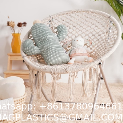 Saucer Chair with Folding Metal Frame, 100% Cotton Handmade Round Cozy Chairs, Exquisite Moon Chair for Bedroom