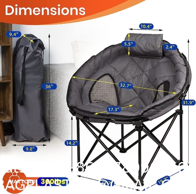 Folding Moon Chair - Large Saucer UFO Chair with Collapsible Metal Frame, Moon Round Camping Chair