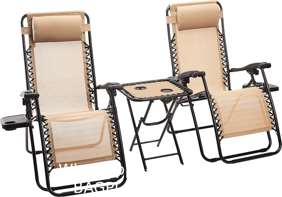 Outdoor Textilene Adjustable Zero Gravity Folding Reclining Lounge Chair With Pillow, 26", Beige