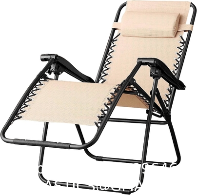 Outdoor Textilene Adjustable Zero Gravity Folding Reclining Lounge Chair With Pillow, 26", Beige