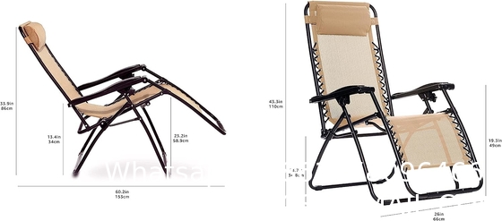Outdoor Textilene Adjustable Zero Gravity Folding Reclining Lounge Chair With Pillow, 26", Beige