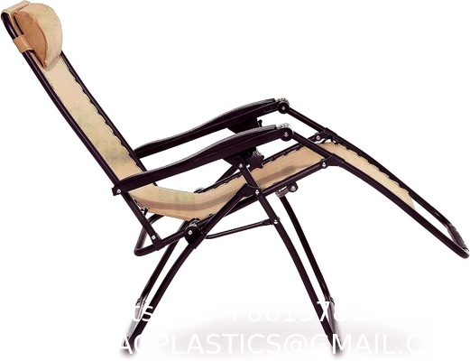 Outdoor Textilene Adjustable Zero Gravity Folding Reclining Lounge Chair With Pillow, 26", Beige