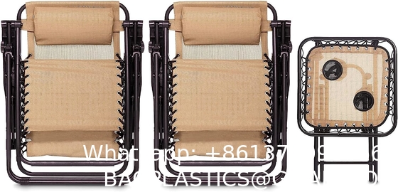 Outdoor Textilene Adjustable Zero Gravity Folding Reclining Lounge Chair With Pillow, 26", Beige