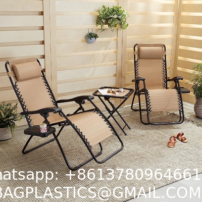 Outdoor Textilene Adjustable Zero Gravity Folding Reclining Lounge Chair With Pillow, 26", Beige