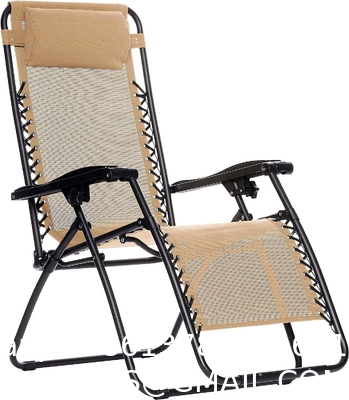 Outdoor Textilene Adjustable Zero Gravity Folding Reclining Lounge Chair With Pillow, 26", Beige