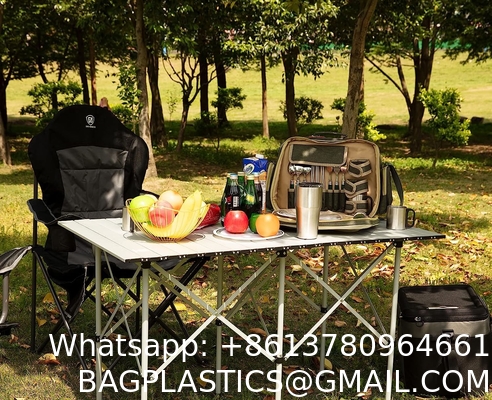Camping Table, Fold Up Lightweight, 4-6 Person Portable Roll Up Aluminum Table With Carry Bag For Outdoor, White