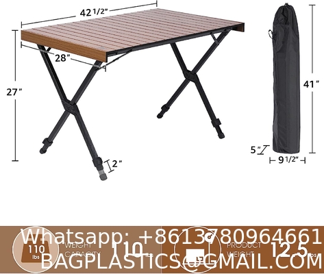 Roll-up Table, folding Plastic Wooden Design Coffee Lounge Patio Portable Foldable Plastic Garden Table Set