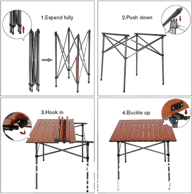 Roll-up Table, folding Plastic Wooden Design Coffee Lounge Patio Portable Foldable Plastic Garden Table Set