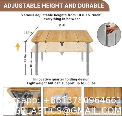 Roll-up Table, folding Plastic Wooden Design Coffee Lounge Patio Portable Foldable Plastic Garden Table Set