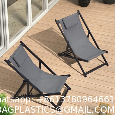 Patio Sling Chairs Outdoor Portable Folding Adjustable Beach Chairs Polyester Fabric Aluminum Chair Set Cushion