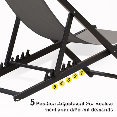 Patio Sling Chairs Outdoor Portable Folding Adjustable Beach Chairs Polyester Fabric Aluminum Chair Set Cushion