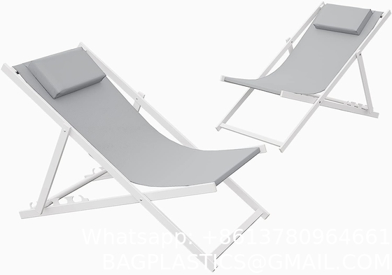 Outdoor Folding Beach Sling Chairs Set, Aluminum Patio Lounge Chair, Portable Beach Chairs, Adjustable Reclining