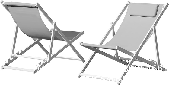 Outdoor Folding Beach Sling Chairs Set, Aluminum Patio Lounge Chair, Portable Beach Chairs, Adjustable Reclining