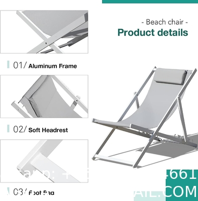 Outdoor Folding Beach Sling Chairs Set, Aluminum Patio Lounge Chair, Portable Beach Chairs, Adjustable Reclining