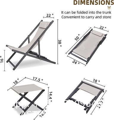 Outdoor Folding Beach Sling Chairs Set, Aluminum Patio Lounge Chair, Portable Beach Chairs, Adjustable Reclining