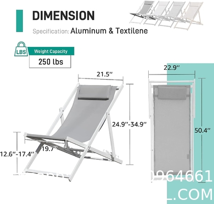 Outdoor Folding Beach Sling Chairs Set, Aluminum Patio Lounge Chair, Portable Beach Chairs, Adjustable Reclining