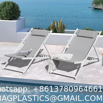 Outdoor Folding Beach Sling Chairs Set, Aluminum Patio Lounge Chair, Portable Beach Chairs, Adjustable Reclining