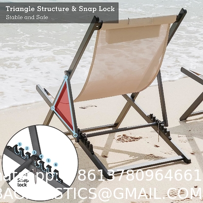 Outdoor Folding Beach Sling Chairs Set, Aluminum Patio Lounge Chair, Portable Beach Chairs, Adjustable Reclining