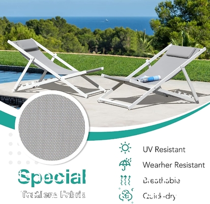 Outdoor Folding Beach Sling Chairs Set, Aluminum Patio Lounge Chair, Portable Beach Chairs, Adjustable Reclining