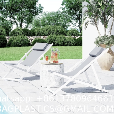 Outdoor Folding Beach Sling Chairs Set, Aluminum Patio Lounge Chair, Portable Beach Chairs, Adjustable Reclining